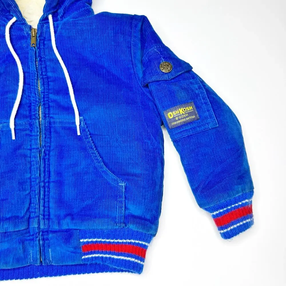 Vintage 70s OshKosh B’Gosh Jacket 4T Blue Corduroy Sherpa Lined Union Made USA